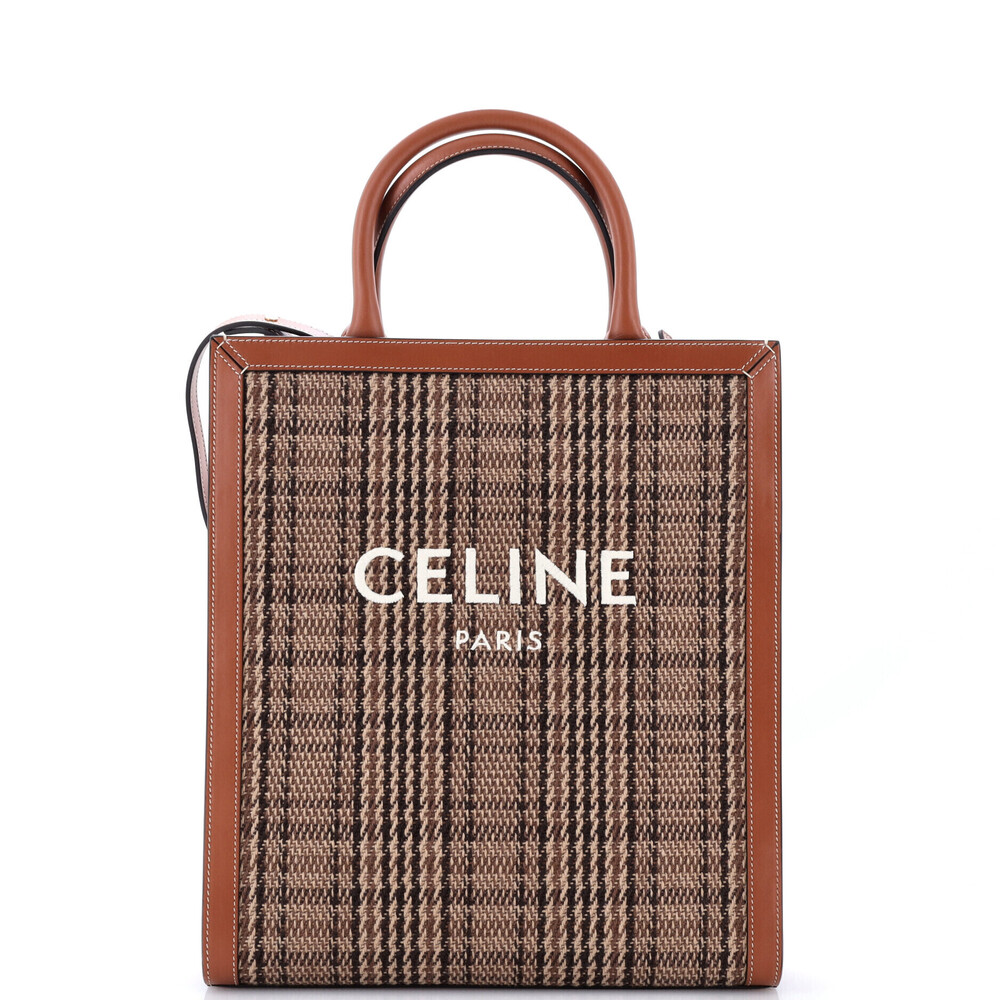 Celine Small Vertical Cabas Tote Check Canvas and Leather